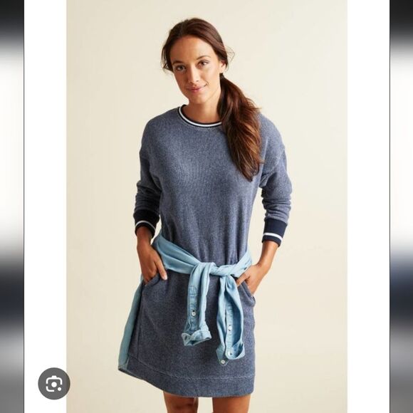 Vineyard Vines Navy Blue Knit Pockets Varsity Sweatshirt Dress S Small - Picture 1 of 11